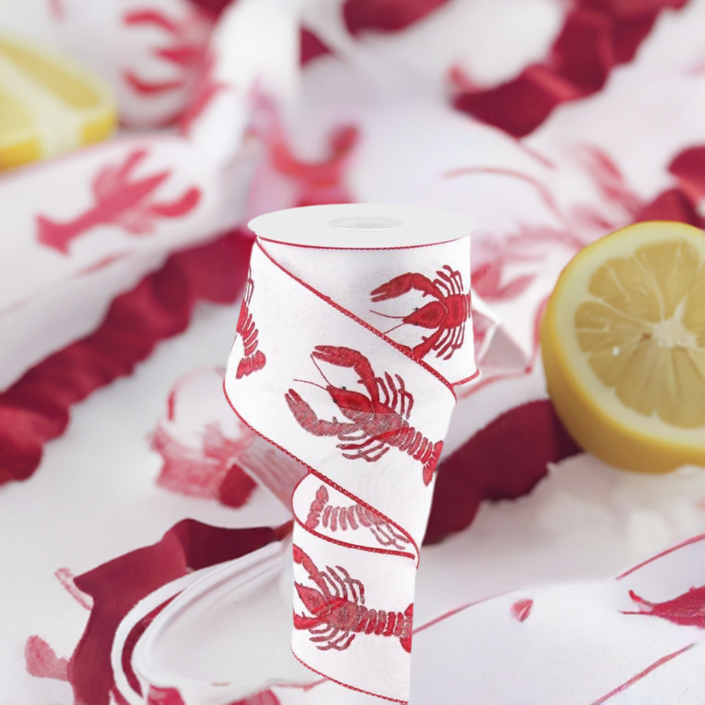Shop For 2.5" Crawfish On Royal Ribbon: White (10 Yards) at Michelle's aDOORable Creations