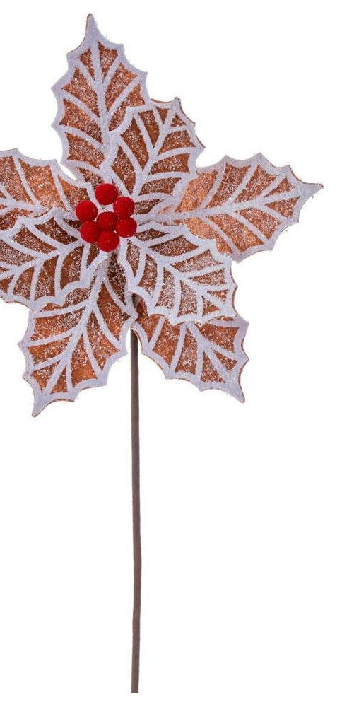 23" Brown/White Poinsettia Artificial Christmas Stem (Pack Of 3) - Michelle's aDOORable Creations - Poinsettia