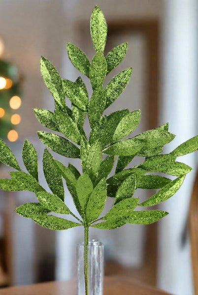 Shop For 23" Glitter Bay Leaf Spray: Lime Green at Michelle's aDOORable Creations