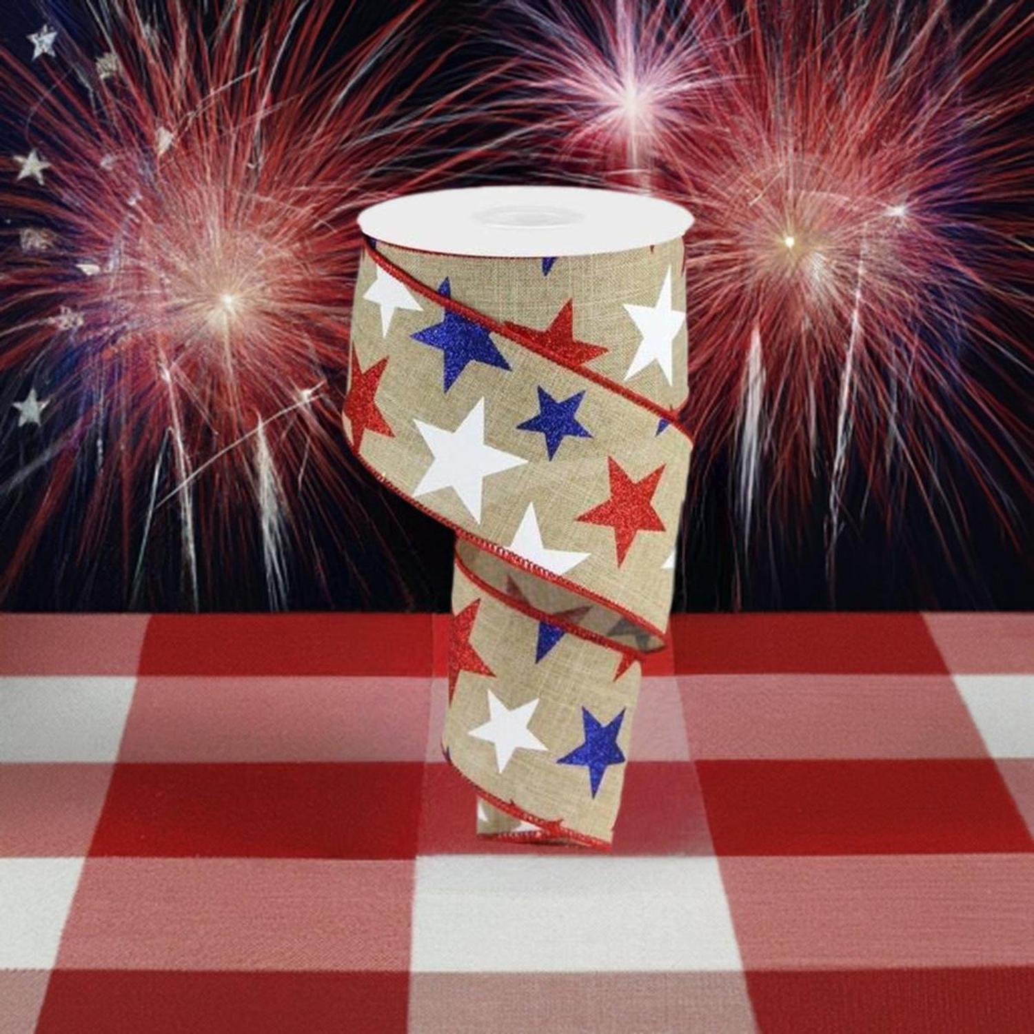 Shop For 2.5" Beige Royal Canvas Ribbon: Patriotic Stars (10 Yards) at Michelle's aDOORable Creations