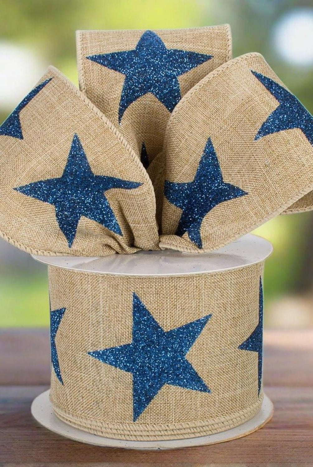 2.5" Bold Glitter Star Canvas Ribbon: Light Beige (10 Yards)