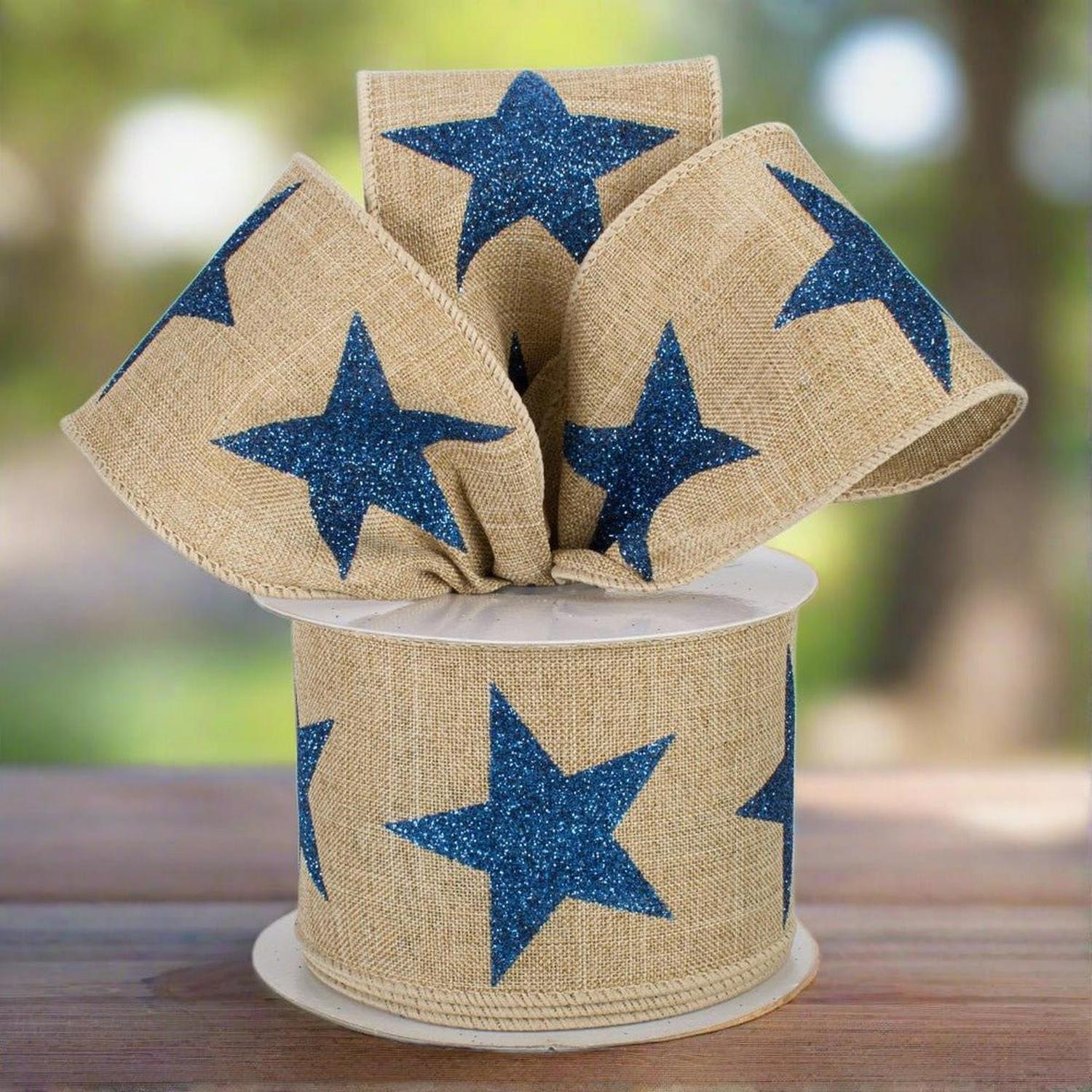 2.5" Bold Glitter Star Canvas Ribbon: Light Beige (10 Yards)