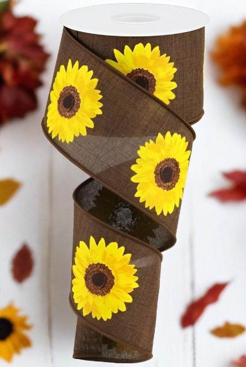 Shop For 2.5" Bold Sunflower Ribbon: Dark Brown (10 Yards) at Michelle's aDOORable Creations