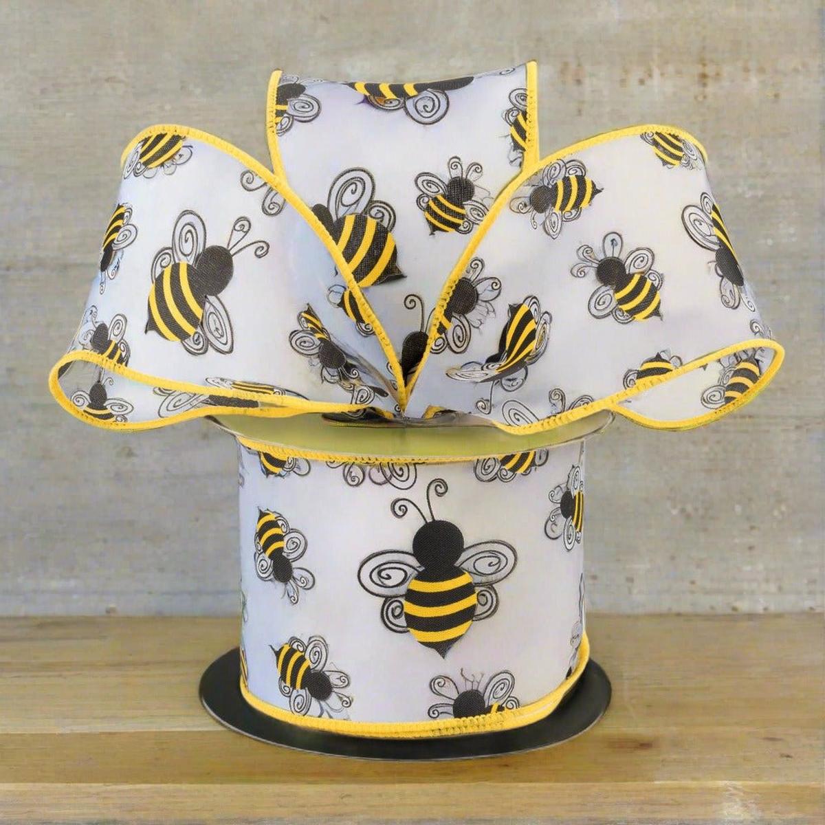Shop For 2.5" Bumble Bee Ribbon: White Satin (10 Yards) at Michelle's aDOORable Creations