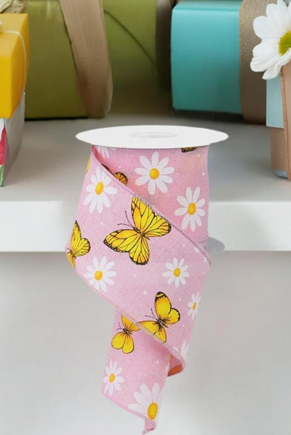 Shop For 2.5" Butterfly Daisy on Royal Ribbon: Light Pink (10 Yards) at Michelle's aDOORable Creations