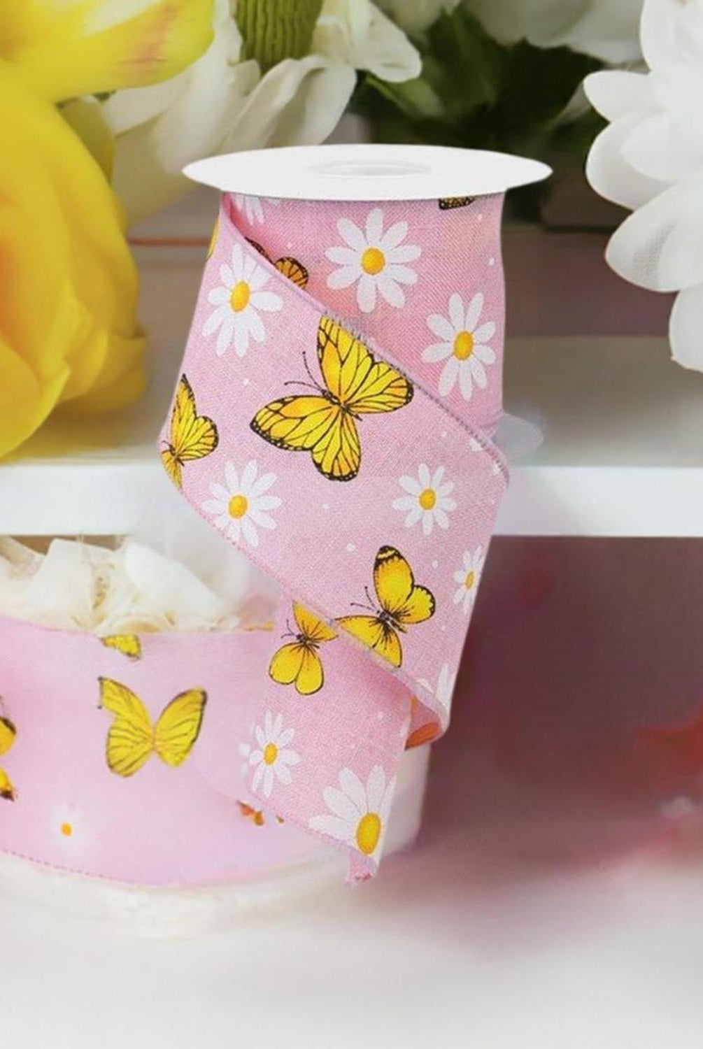 Shop For 2.5" Butterfly Daisy on Royal Ribbon: Light Pink (10 Yards) at Michelle's aDOORable Creations