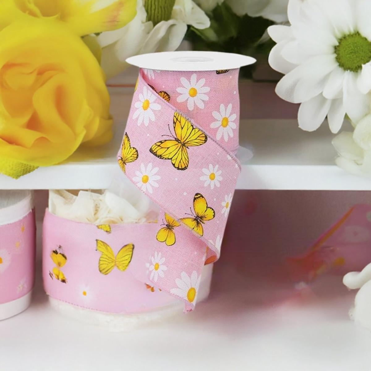 Shop For 2.5" Butterfly Daisy on Royal Ribbon: Light Pink (10 Yards) at Michelle's aDOORable Creations