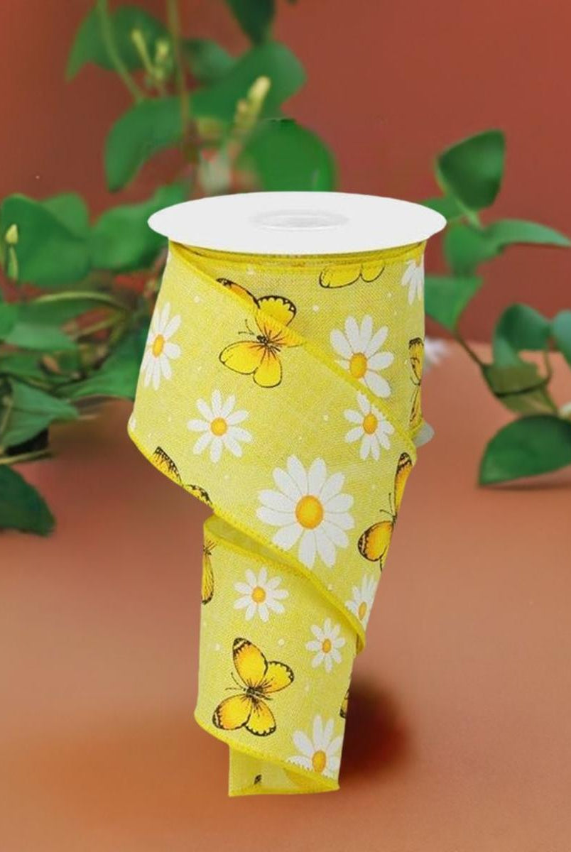 Shop For 2.5" Butterfly Daisy on Royal Ribbon: Yellow (10 Yards) at Michelle's aDOORable Creations