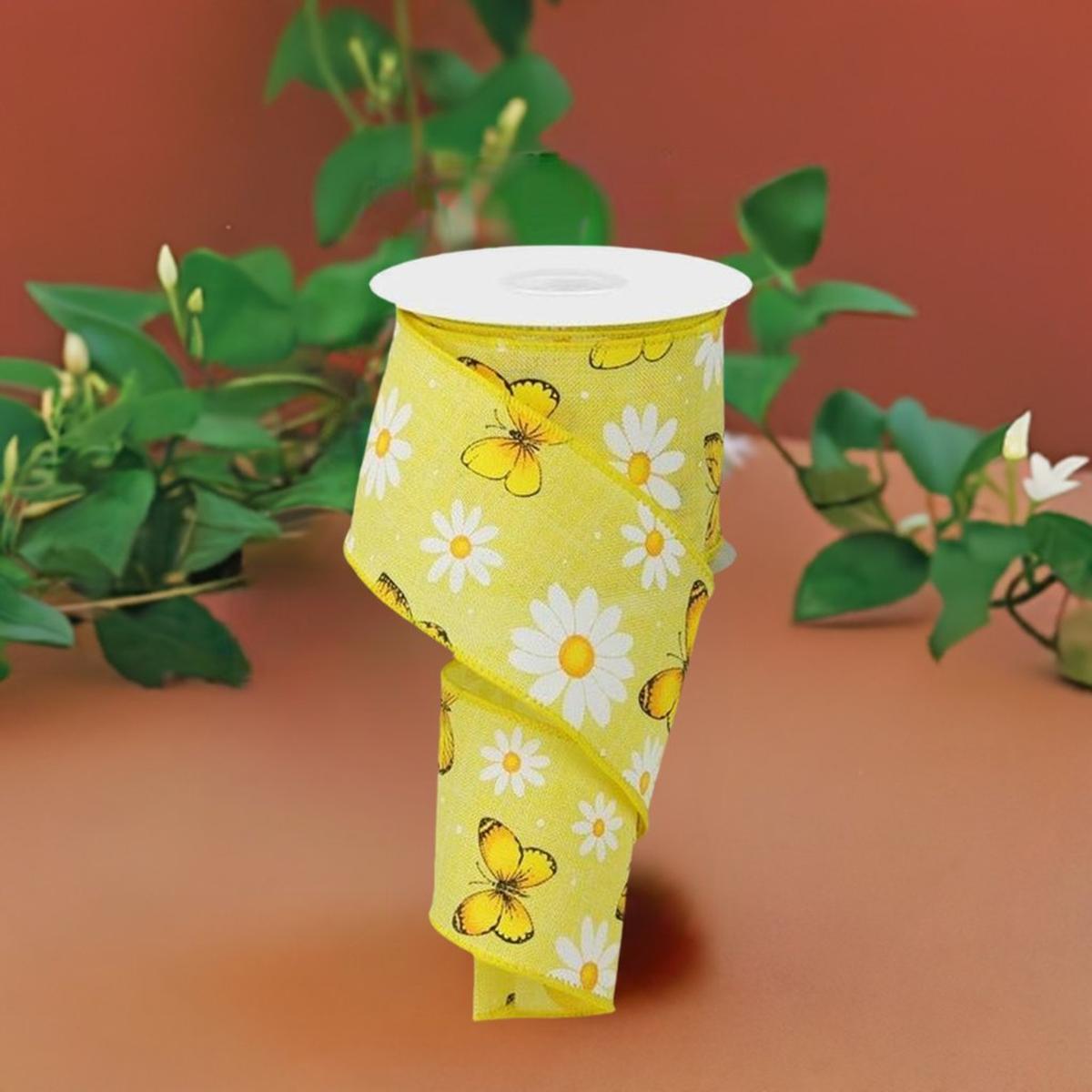 Shop For 2.5" Butterfly Daisy on Royal Ribbon: Yellow (10 Yards) at Michelle's aDOORable Creations