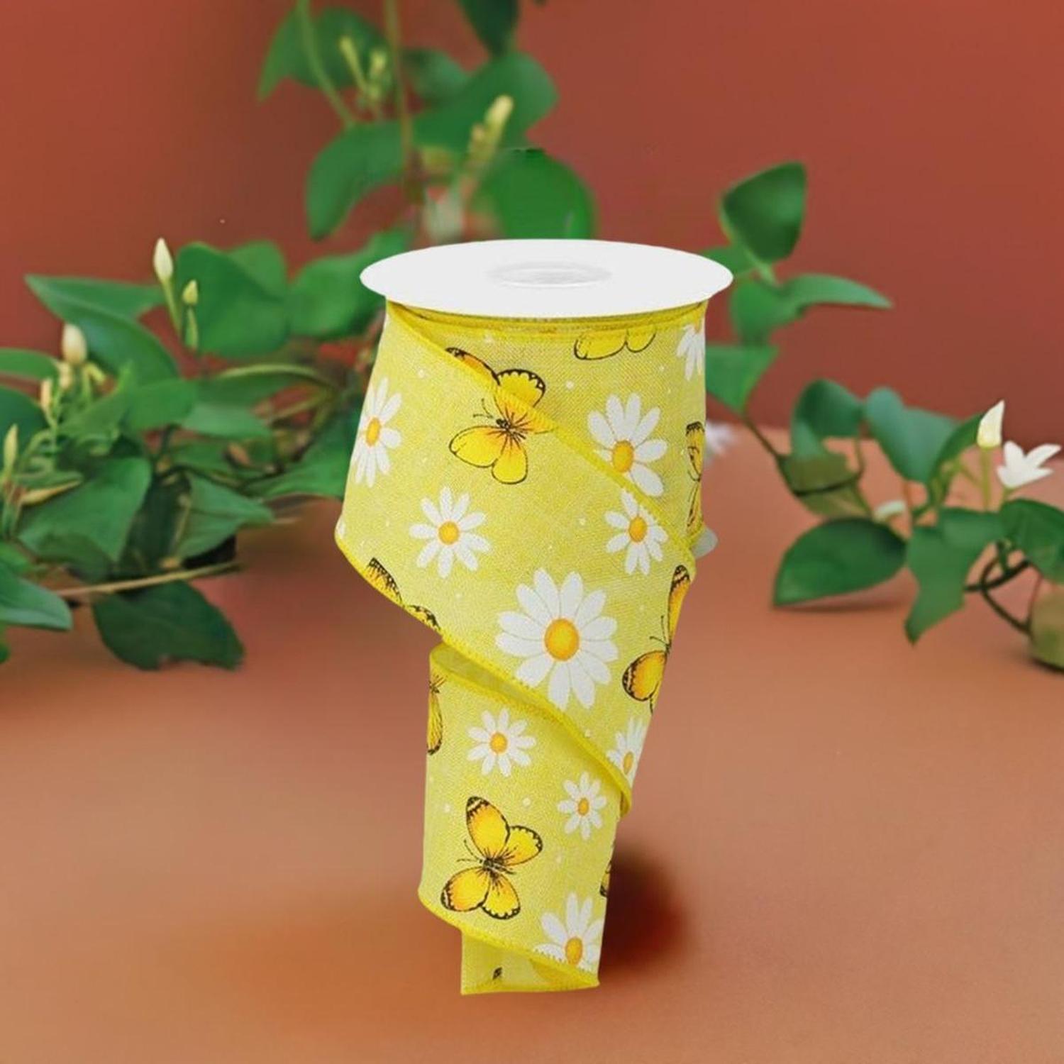 Shop For 2.5" Butterfly Daisy on Royal Ribbon: Yellow (10 Yards) at Michelle's aDOORable Creations