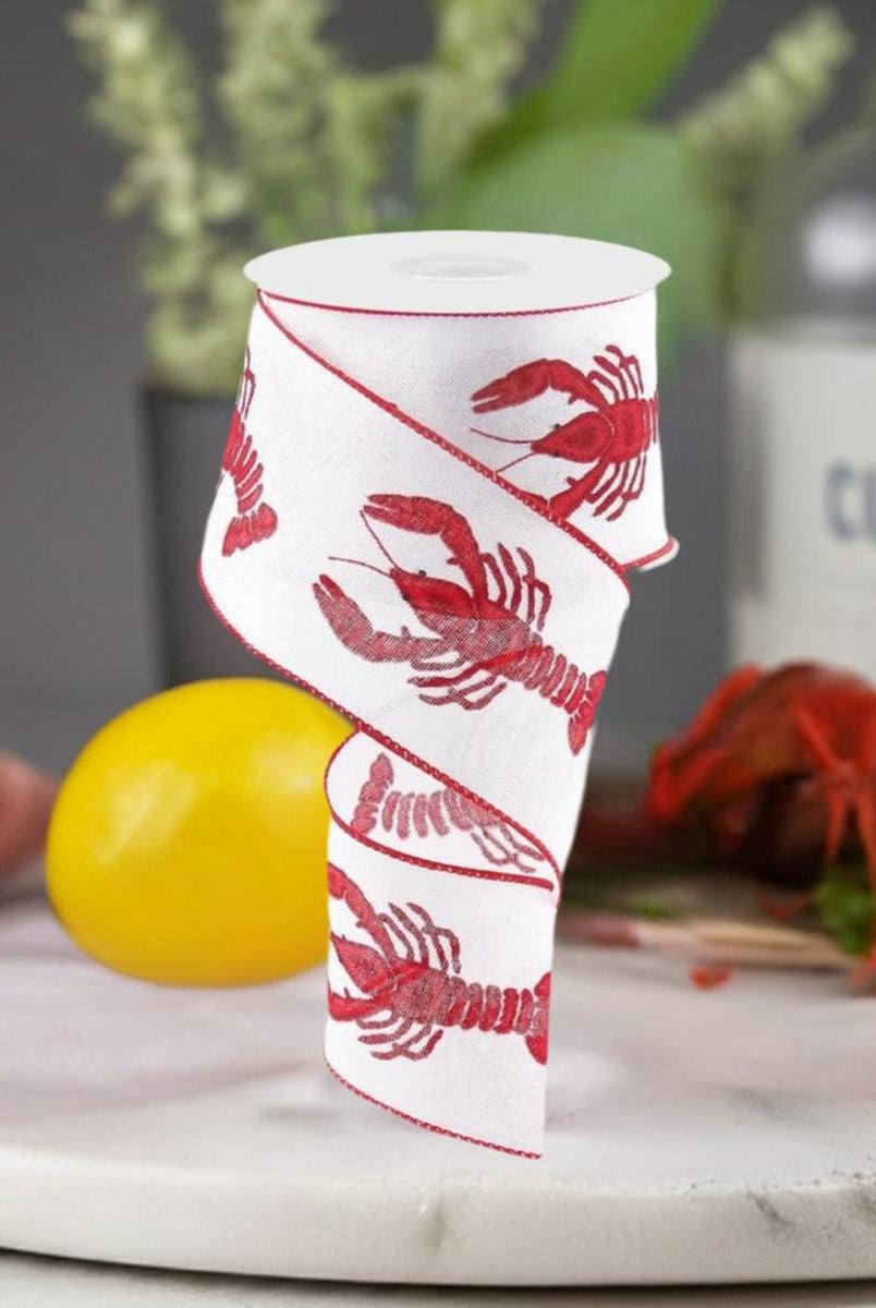Shop For 2.5" Crawfish On Royal Ribbon: White (10 Yards) at Michelle's aDOORable Creations