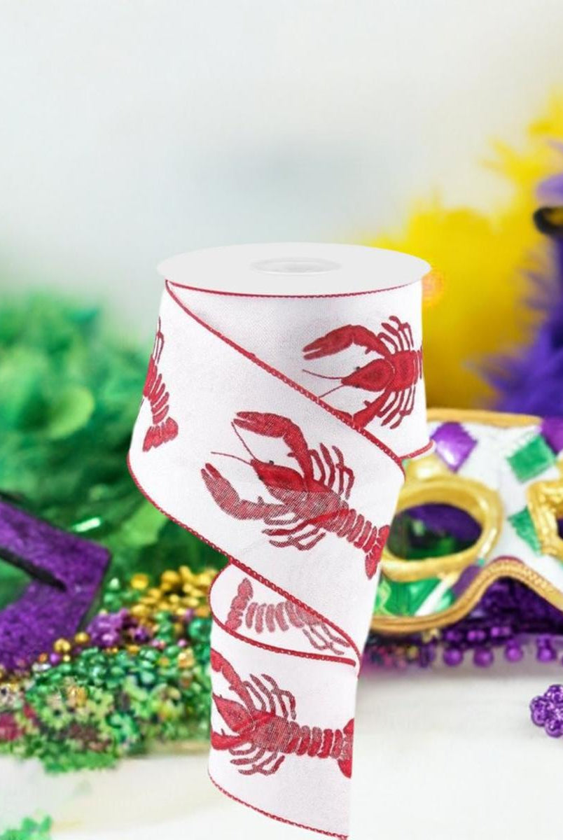 Shop For 2.5" Crawfish On Royal Ribbon: White (10 Yards) at Michelle's aDOORable Creations