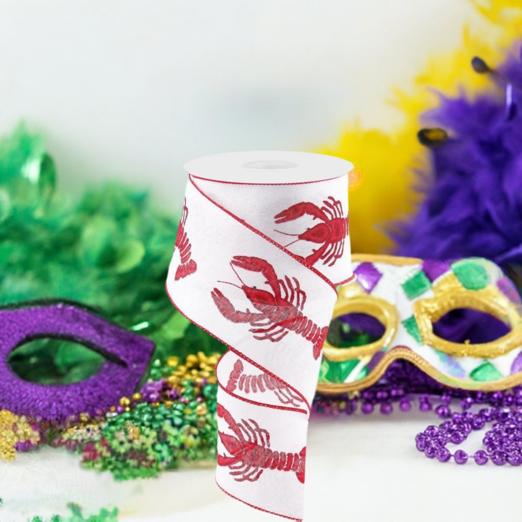 Shop For 2.5" Crawfish On Royal Ribbon: White (10 Yards) at Michelle's aDOORable Creations