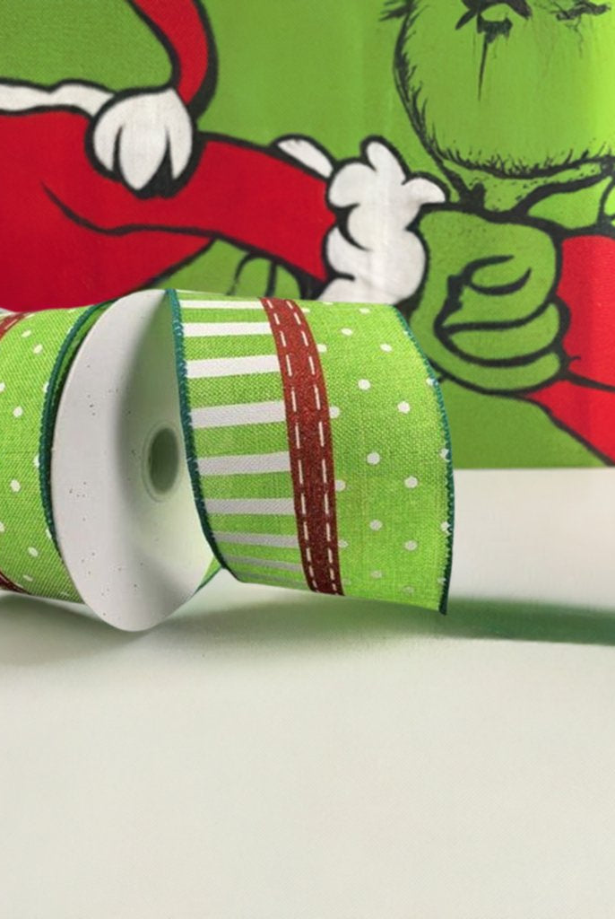 Shop For 2.5" Dots and Stripes Whimsy Ribbon: Red, Green & White (10 Yards) at Michelle's aDOORable Creations