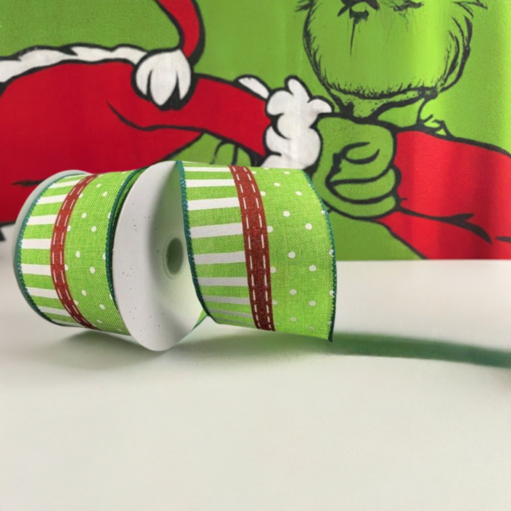 Shop For 2.5" Dots and Stripes Whimsy Ribbon: Red, Green & White (10 Yards) at Michelle's aDOORable Creations