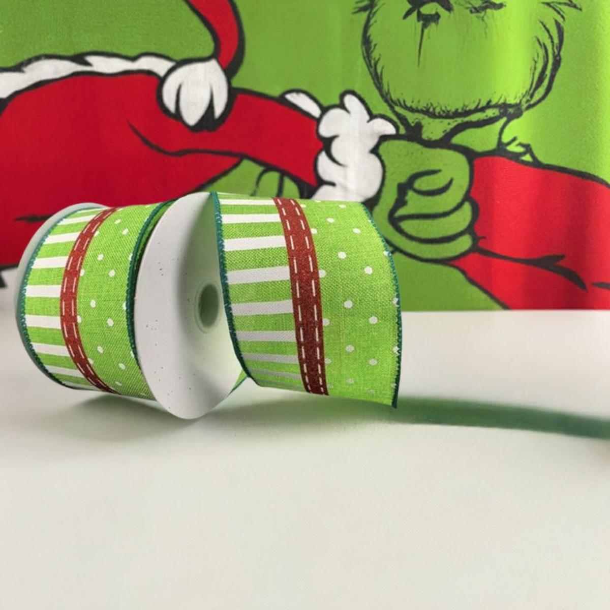 Shop For 2.5" Dots and Stripes Whimsy Ribbon: Red, Green & White (10 Yards) at Michelle's aDOORable Creations