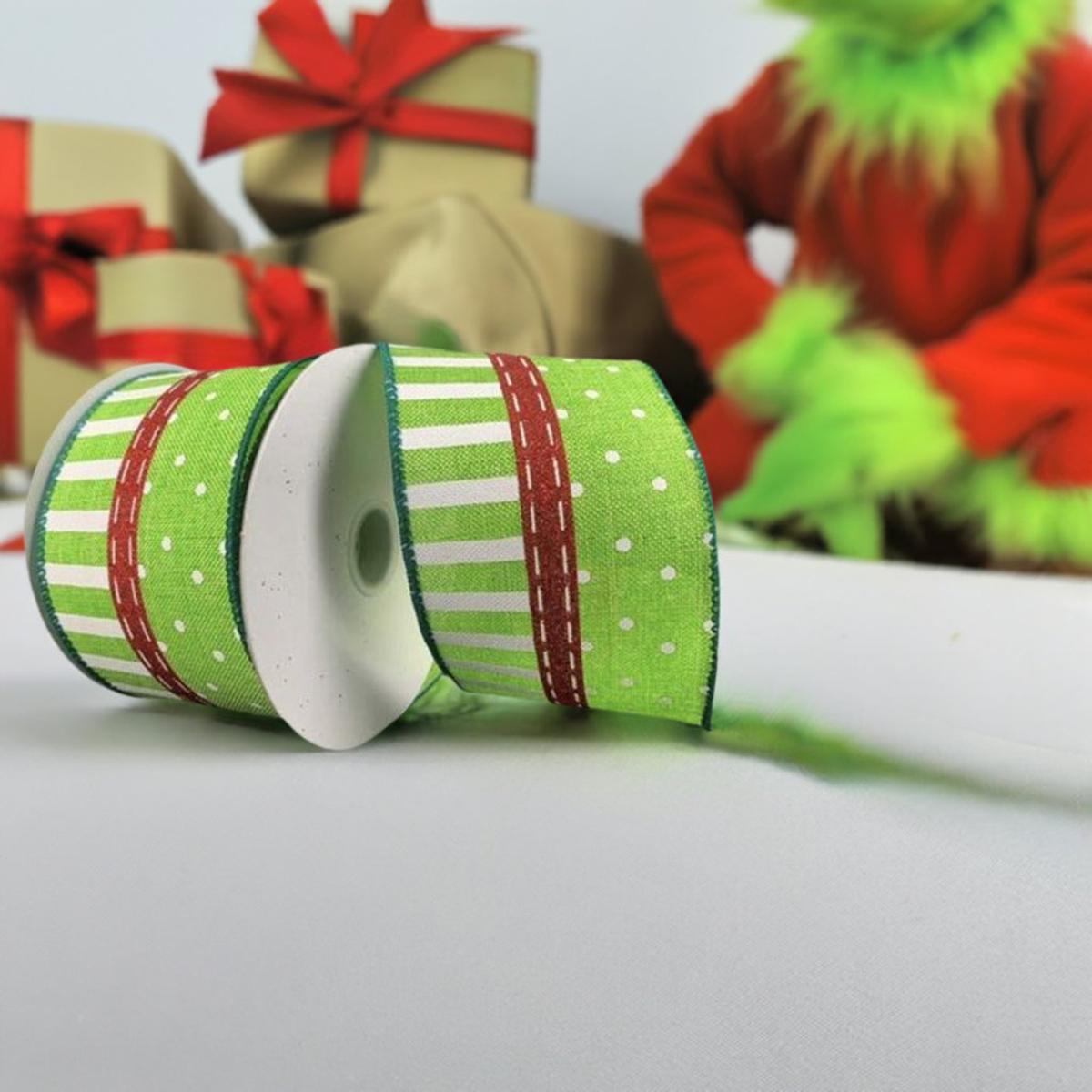 Shop For 2.5" Dots and Stripes Whimsy Ribbon: Red, Green & White (10 Yards) at Michelle's aDOORable Creations
