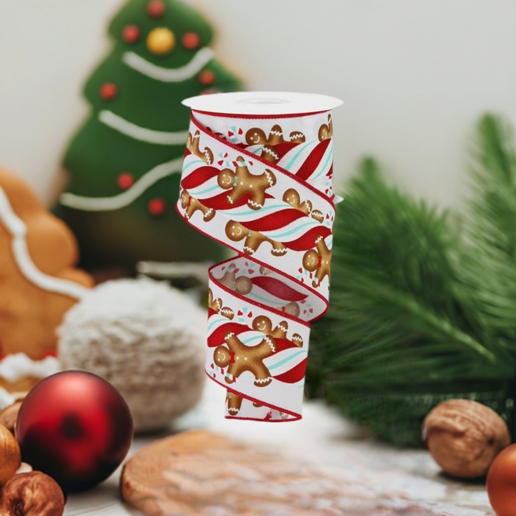 Shop For 2.5" Gingerbread Kids Candy Ribbon: White/Ice Blue (10 Yards) at Michelle's aDOORable Creations