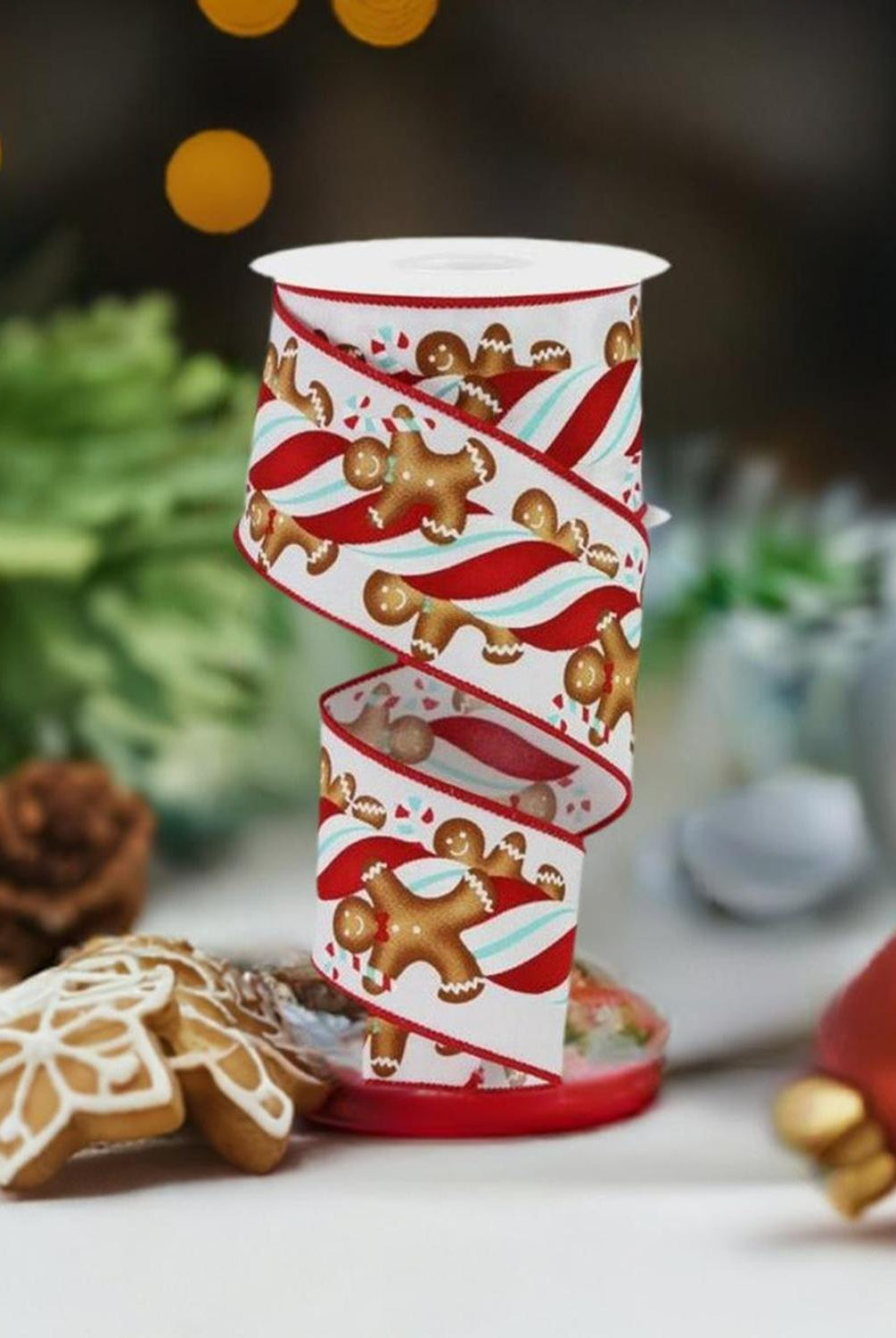 2.5" Gingerbread Kids Candy Ribbon: White/Ice Blue (10 Yards)