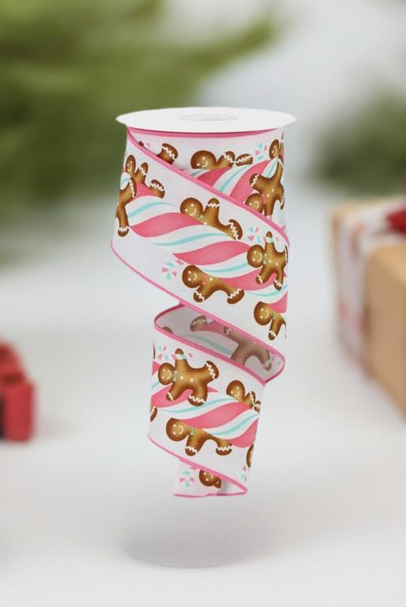 Shop For 2.5" Gingerbread Kids Candy Ribbon: White/Pink (10 Yards) at Michelle's aDOORable Creations