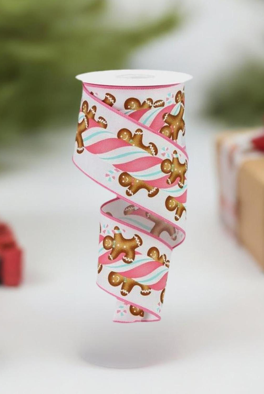Shop For 2.5" Gingerbread Kids Candy Ribbon: White/Pink (10 Yards) at Michelle's aDOORable Creations