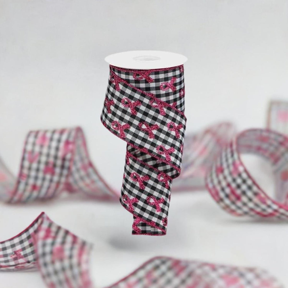 Shop For 2.5" Gingham Cancer Ribbon: Black (10 Yards) at Michelle's aDOORable Creations