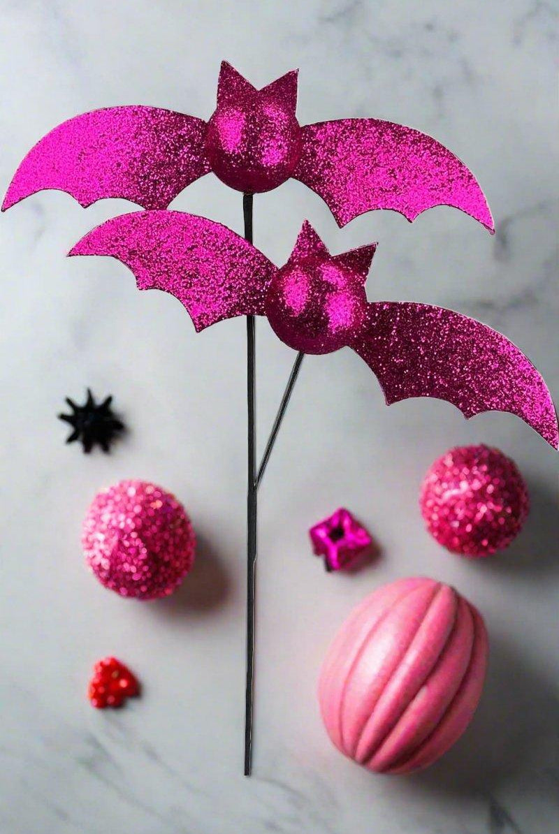 25" Glitter Bat Spray: Pink - Michelle's aDOORable Creations - Sprays and Picks