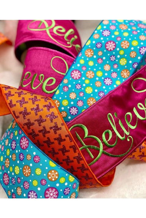 2.5" Glitter Houndstooth Ribbon: Pink/Orange (10 Yards) - Michelle's aDOORable Creations - Wired Edge Ribbon