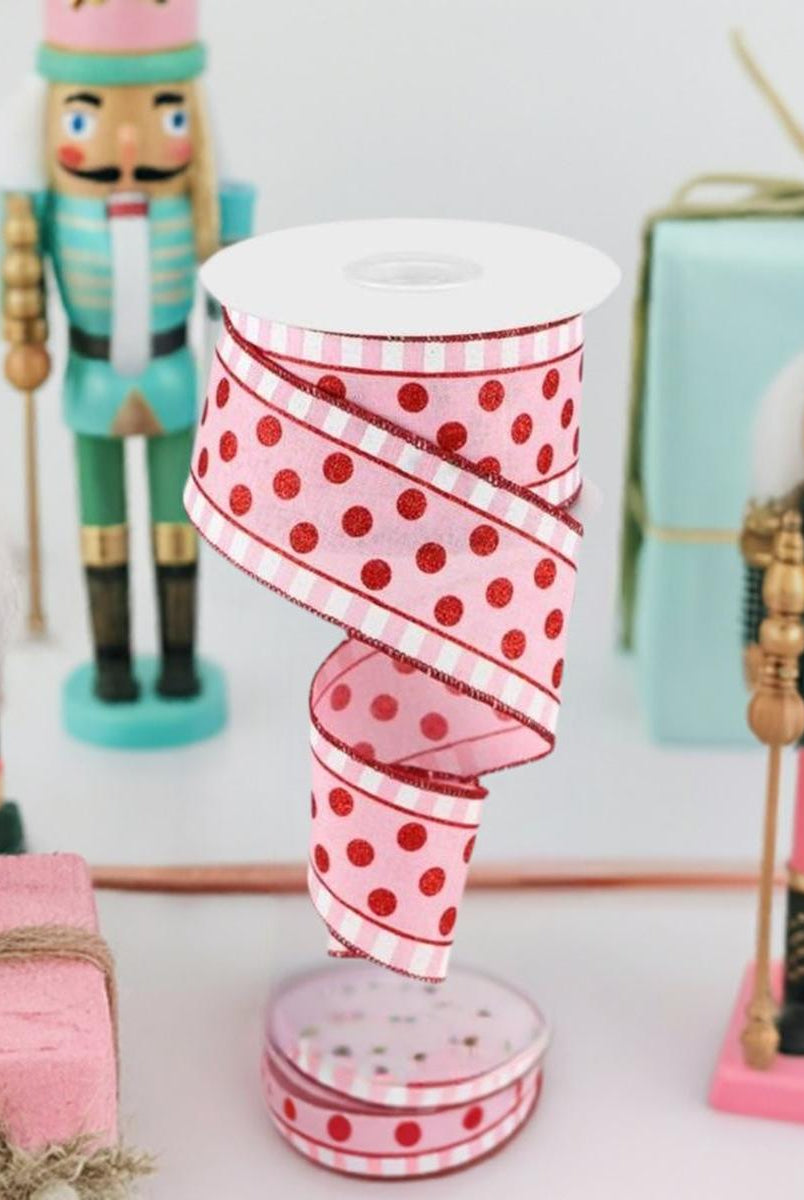Shop For 2.5" Glitter Stripes Polka Dot Ribbon: Red & Pink (10 Yards) at Michelle's aDOORable Creations