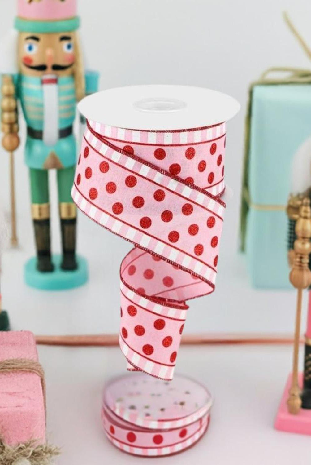 Shop For 2.5" Glitter Stripes Polka Dot Ribbon: Red & Pink (10 Yards) at Michelle's aDOORable Creations