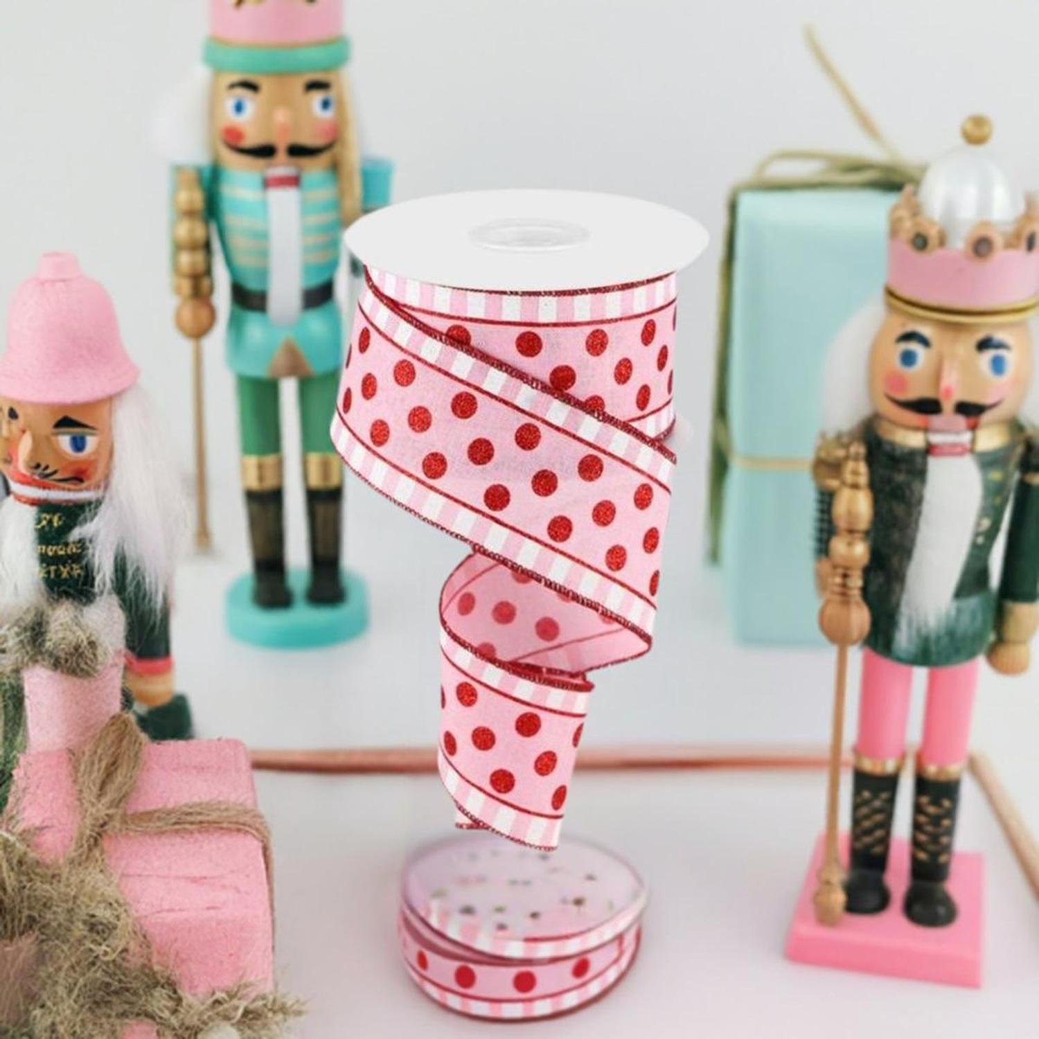 Shop For 2.5" Glitter Stripes Polka Dot Ribbon: Red & Pink (10 Yards) at Michelle's aDOORable Creations