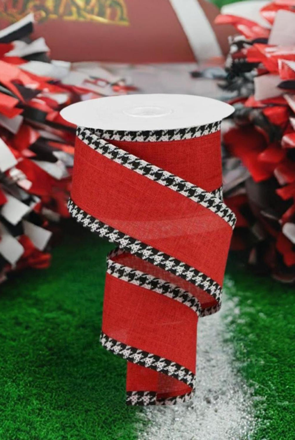 Shop For 2.5" Houndstooth Edge Ribbon: Red, Black, White (10 Yards) at Michelle's aDOORable Creations