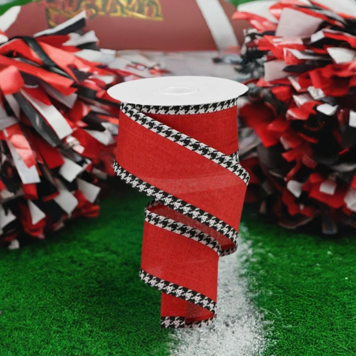 Shop For 2.5" Houndstooth Edge Ribbon: Red, Black, White (10 Yards) at Michelle's aDOORable Creations
