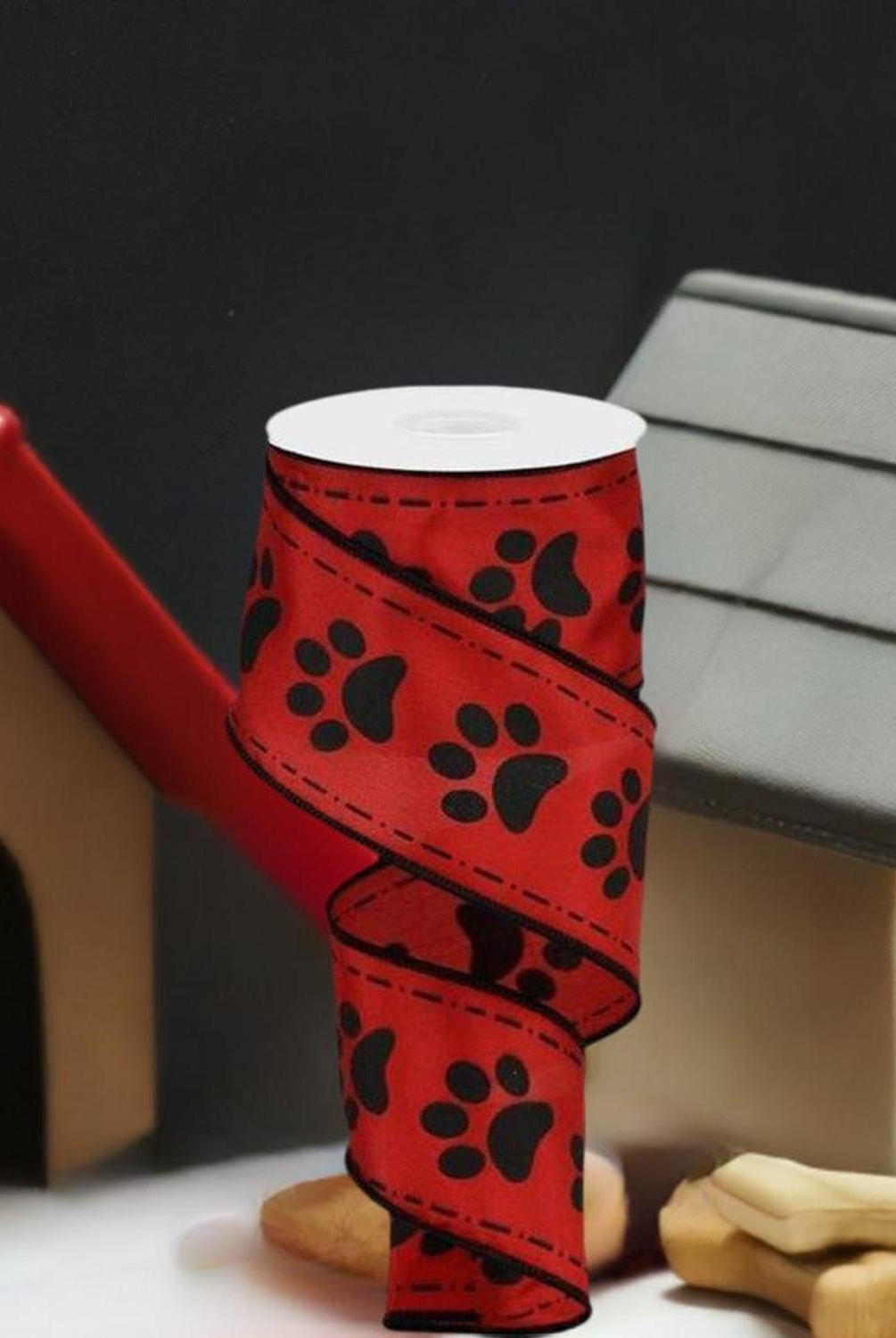 Shop For 2.5" Large Paw Print Satin Ribbon: Red (10 Yards) at Michelle's aDOORable Creations