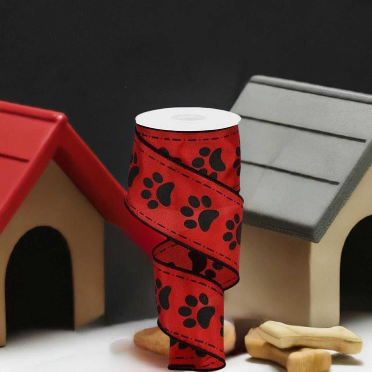 Shop For 2.5" Large Paw Print Satin Ribbon: Red (10 Yards) at Michelle's aDOORable Creations