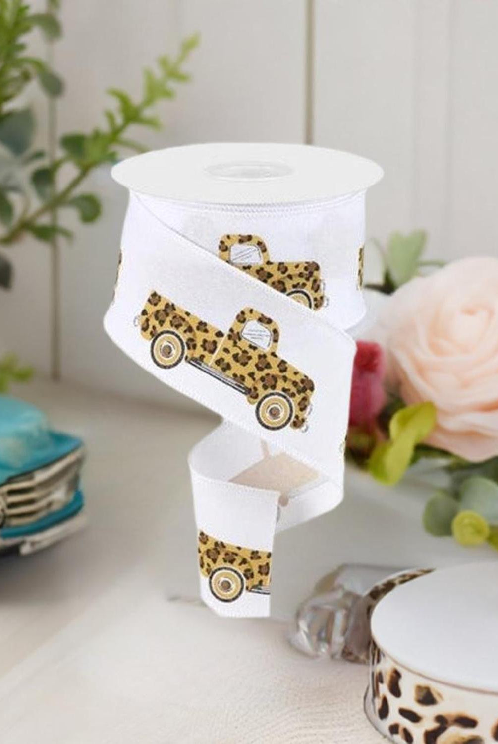 Shop For 2.5" Leopard Truck Ribbon: White (10 Yards) at Michelle's aDOORable Creations