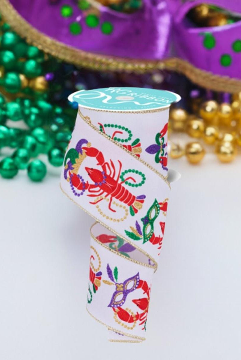Shop For 2.5" Mardi Gras Crawfish Ribbon: White (10 Yards) at Michelle's aDOORable Creations