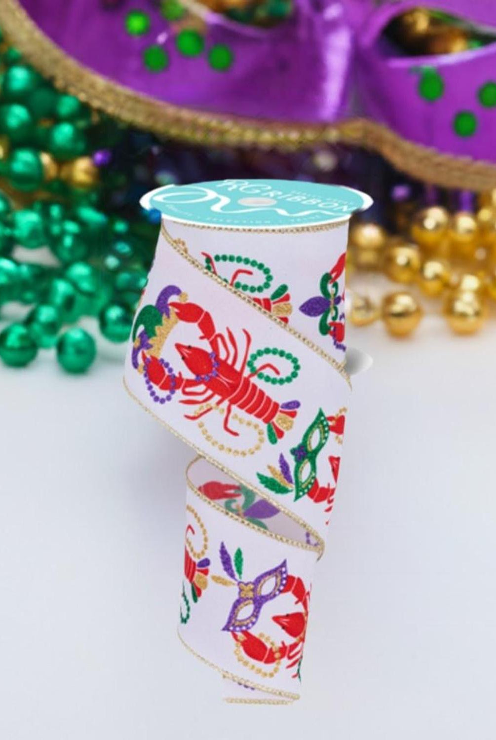 Shop For 2.5" Mardi Gras Crawfish Ribbon: White (10 Yards) at Michelle's aDOORable Creations