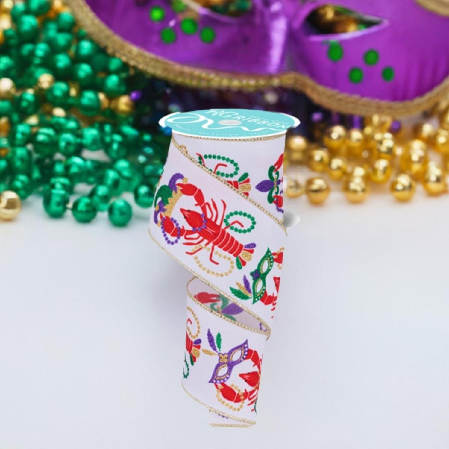 Shop For 2.5" Mardi Gras Crawfish Ribbon: White (10 Yards) at Michelle's aDOORable Creations