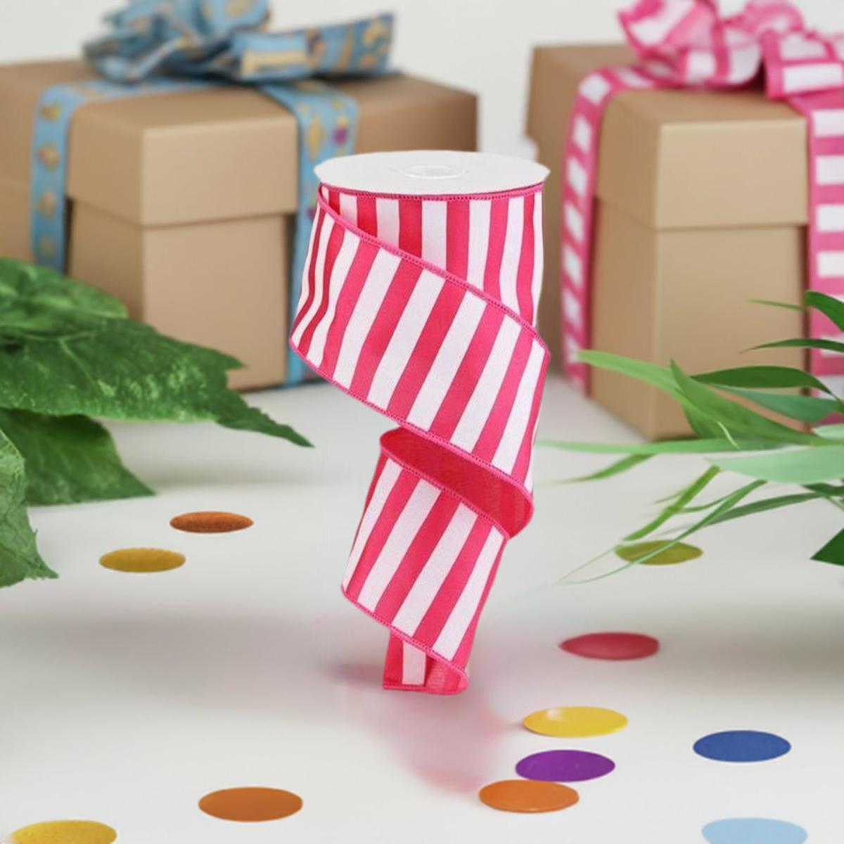 Shop For 2.5" Medium Horizontal Stripe Ribbon: Pink & White (10 Yards) at Michelle's aDOORable Creations