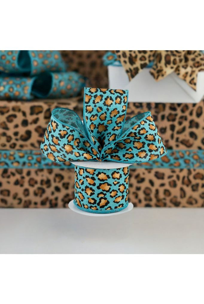 2.5" Metallic Leopard Print Ribbon: Teal (10 Yards) - Michelle's aDOORable Creations - Wired Edge Ribbon