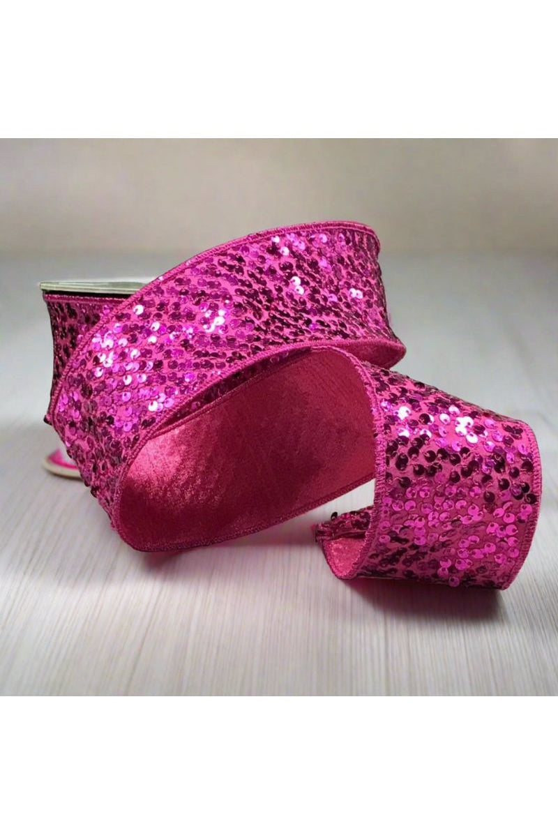 2.5" Metallic Sequin Ribbon: Hot Pink (10 Yards) - Michelle's aDOORable Creations - Wired Edge Ribbon
