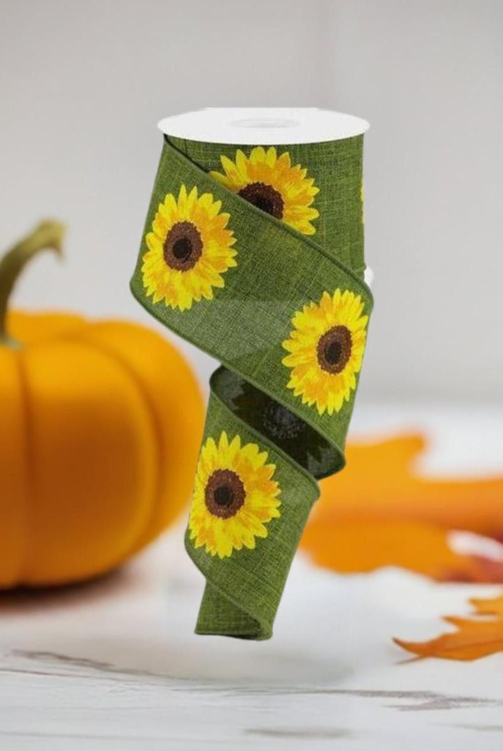 Shop For 2.5" Moss Green Sunflower Ribbon at Michelle's aDOORable Creations