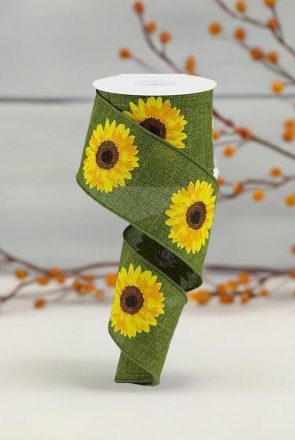 Shop For 2.5" Moss Green Sunflower Ribbon at Michelle's aDOORable Creations