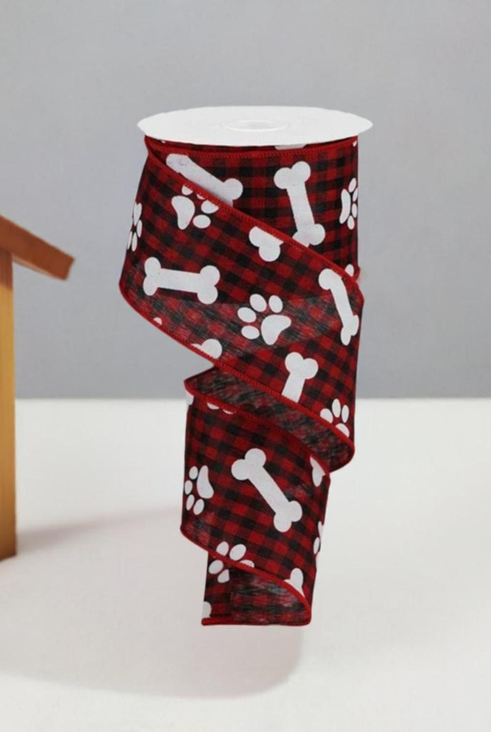 Shop For 2.5" Paw Print Bone Check Ribbon: Red/Black (10 Yards) at Michelle's aDOORable Creations