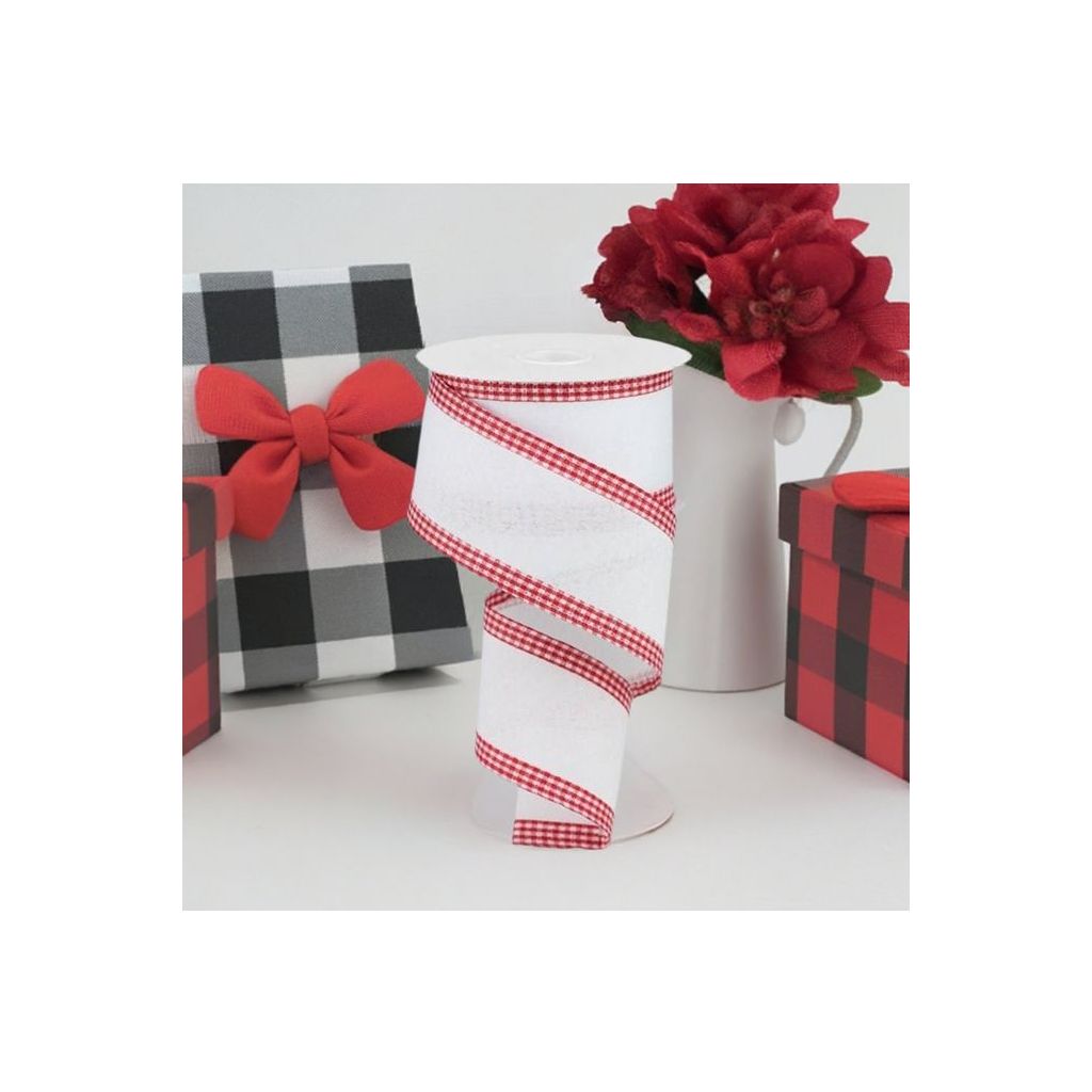 Shop For 2.5" Red Gingham Edge Ribbon: White (10 Yards) at Michelle's aDOORable Creations
