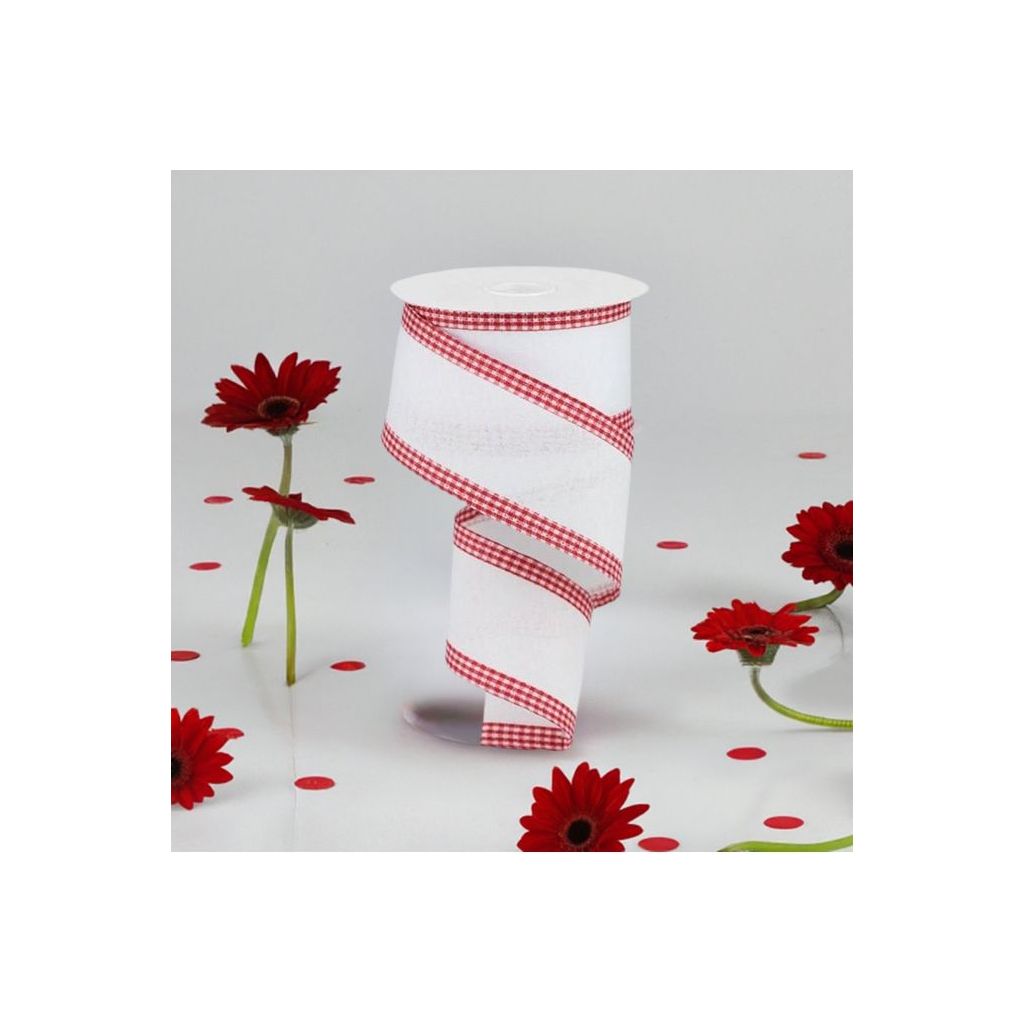 Shop For 2.5" Red Gingham Edge Ribbon: White (10 Yards) at Michelle's aDOORable Creations