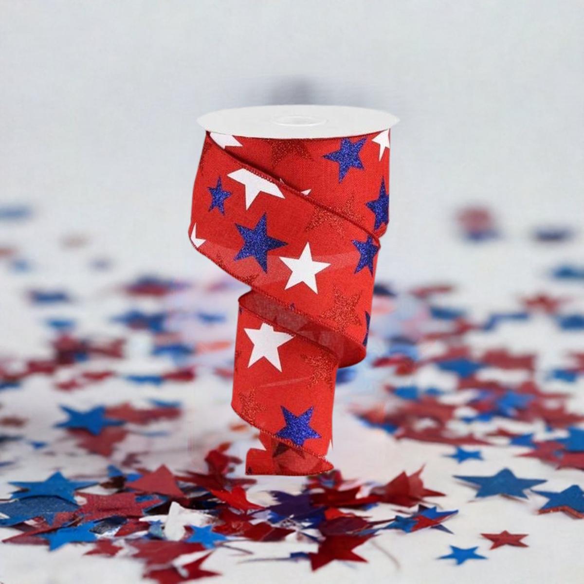 Shop For 2.5" Red Royal Canvas Ribbon: Patriotic Stars (10 Yards) at Michelle's aDOORable Creations