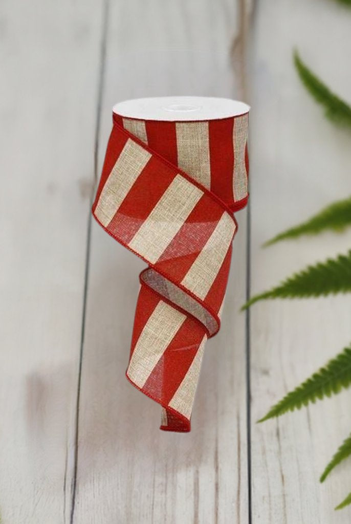 Shop For 2.5" Royal Canvas Wide Stripe Ribbon: Natural & Red (10 Yards) at Michelle's aDOORable Creations