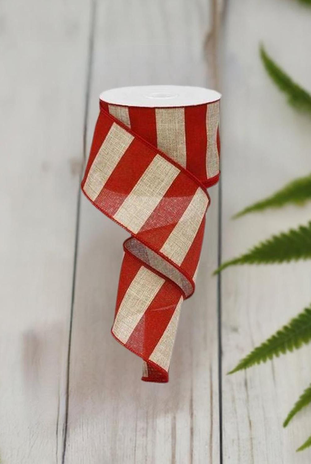 Shop For 2.5" Royal Canvas Wide Stripe Ribbon: Natural & Red (10 Yards) at Michelle's aDOORable Creations
